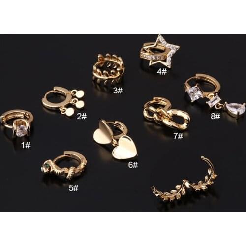 New 1PC Gold Heart Piercing Earrings for Women Star Chain CZ Crystal Small Hoop Earrings Helix Daith Rook Cartilage Jewelry