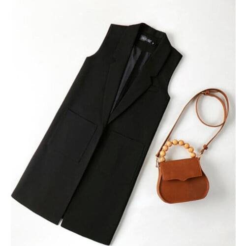 2020 New Spring Korean Fashion Long Outerwear Women Casual Sleeveless Vest Female Elegant Slim Black Womens Vest Coat A180