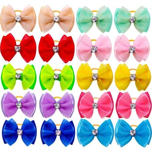 50pcs New Pet Dog Yorkshire Hair Bows with Rhinestone Puppy Dog Grooming Bows Hair Accessories Pet Supplies