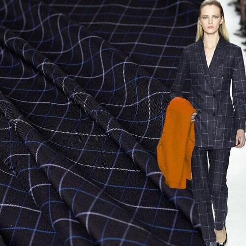 Pearlsilk Navy Blue Plaid Yarn Dyed Worsted Wool Materials Autumn suits pants Jacket DIY clothes fabrics