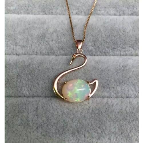 Natural opal stone pendant S925 silver Natural gemstone Pendant Necklace trendy Elegant cute swan women girl jewelry