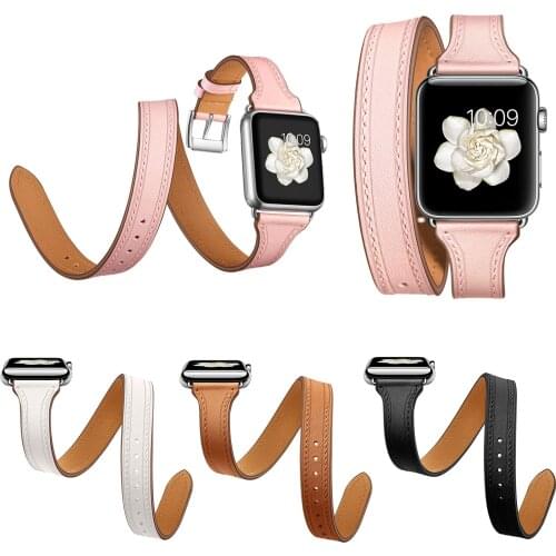 Dual-Tours Slim Genuine Leather Strap for Apple Watch Band Series 4 44mm 40mm iWatch 3 2 1 42mm 38mm Wristbands Watch Bracelet
