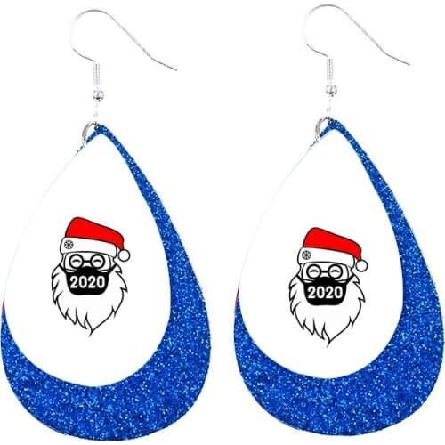 Faux Leather Quarantine Santa Christmas 2020 Essential Earrings Two Layers