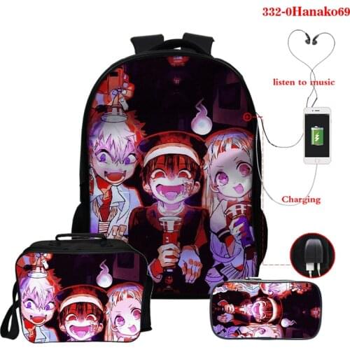 Anime Backpack Bag Usb Charging Toilet Bound Hanako Kun School Bag Mochila Escolar 3pcs/set School Bag with Pen Bag Lunch Bags