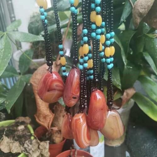 Sardonyx rough stone horse eye round bead oval natural agate necklace pendant texture clear cream red retro fashion