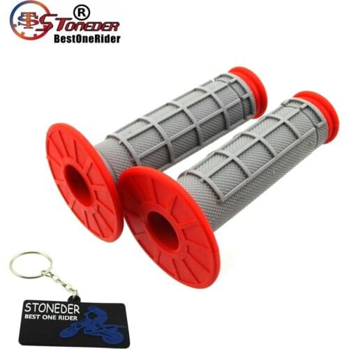 STONEDER Gray Red Handle Grips For CRF50 XR50 SSR YCF IMR Atomik Thumpstar RMZ450 DR DRZ Kawasaki KX125 KX250 KX250F KX450F KLR