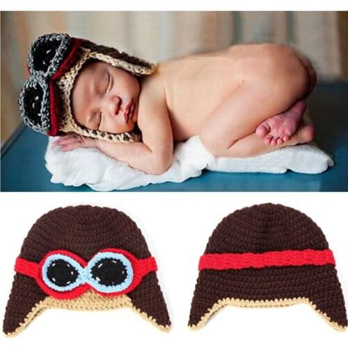 Crochet Baby Pilot Hats Hand Knitted Boys Children Winter Earflap Hat Beanies Newborn Toddler Photo Props Retail H052
