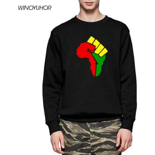 Africa Black Power Africa Map Fist African Pride Sweatshirts Mens Winter Long Sleeve Fleece Hoodies Funny Print Streetwear Men