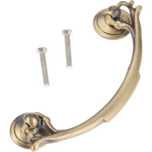Vintage Handle Antique Bronze Pull Brass Brushed Knob 121*41mm Cabinet Bookcase Drawer Kitchen Decor Furniture Hardware w/screws