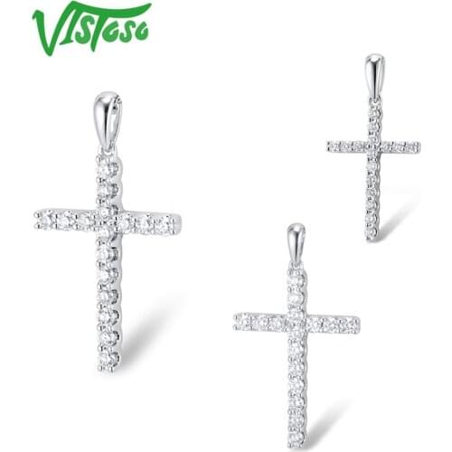 VISTOSO Pure 14K 585 White Gold Sparkling Diamond Classic Pendant For Women Elegant Glittering Anniversary Trendy Unique Jewelry