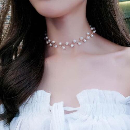 2018 Trendy Elegance Statement Necklace Charm Simulated Pearl Beads Choker Necklace For Women Kolye Collier Femme