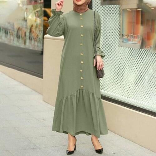 Woman Dress Muslim Fashion National Long Sleeve Loose Cardigan Plaid Cotton-Linen Dubai Abaya Turkey Eid Muslim Dress
