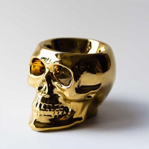 Gold ceramic skull candle holder home decor halloween decor bar decor jewelry storage bowl gift