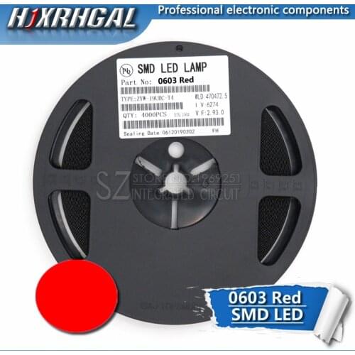 1Reel 4000pcs Red 0603 SMD LED diodes light new and original hjxrhgal