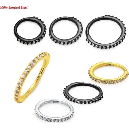 1PC G23 Titanium/Steel Crystal Nose Ring Nipple Clicker Ear Cartilage Tragus Lip Stud Piercing Hinged Segment Septum Clicker