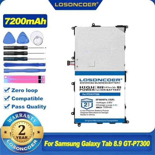 100% Original LOSONCOER 7200mAh SP368487A (1S2P) Tablet Battery For Samsung Galaxy Tab 8.9 GT-P7300 P7310 P7320
