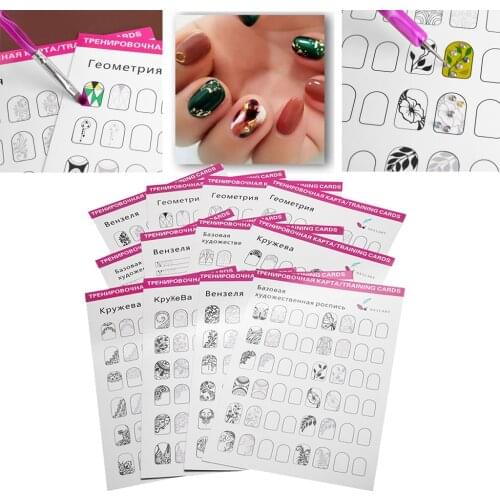 12pcs Acrylic Lines Nail Art Practice Painting Guide Paper Book Drawing Painting Template Easy To Clean Reusable Manicure Tools