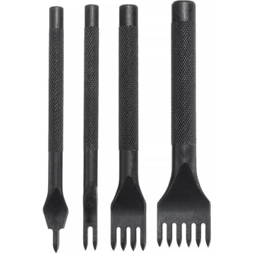 4Pcs/Set 1/2/4/6 Prong Leather Punch Chisel Steel Leather Hole Punches Drilling Stitching Craft Tools 3/4/5mm Tooth Spacing
