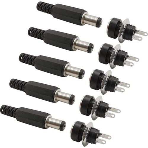 5Pairs DC Connector 5.5 x 2.1mm DC Power Supply Female Socket Male Plug Panel Mount Connectors Adapter 5.5*2.1mm