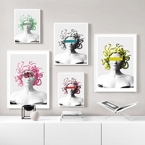 Abstract Medusa Mythology Figure Canvas Painting Snake Head Woman Nordic Retro Poster and Prints Wall Art Picture for Home Decor