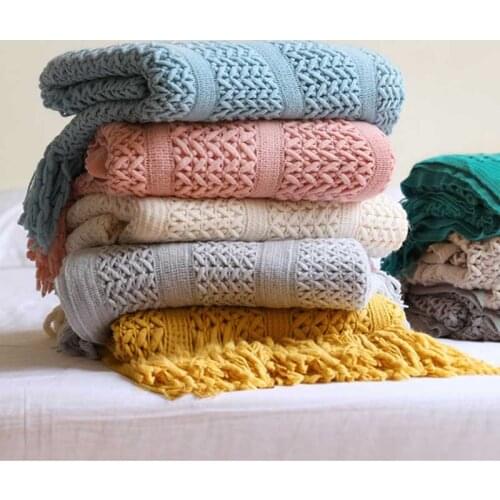 Nordic Acrylic knitted blankets tassel sofa blankets hotel throw blankets bed end blankets Home Decoration blanket