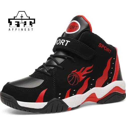 Brand Kids Sport Shoes Winter Boys Basketball Shoes Autumn Outdoor Waterproof Leather Running Shoes Fur Non-slip Durable Sneaker