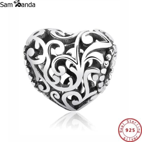 925 Sterling Silver Bead Charm Fit Bracelets Original Charms Heart Beads Valentines Day Gift DIY Women Jewelry Making