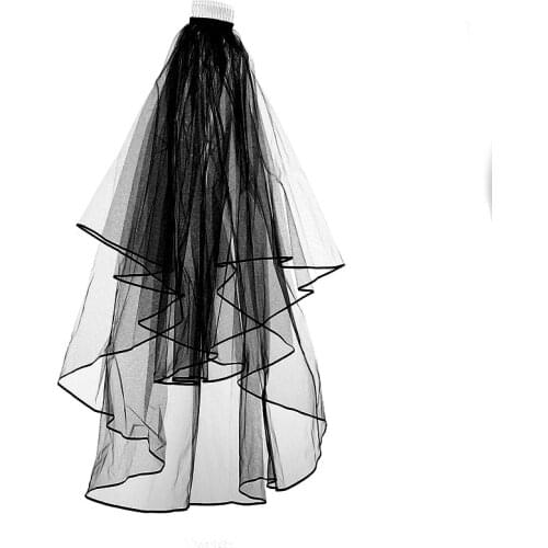 Black Bridal Veil Double layer White Long Wedding