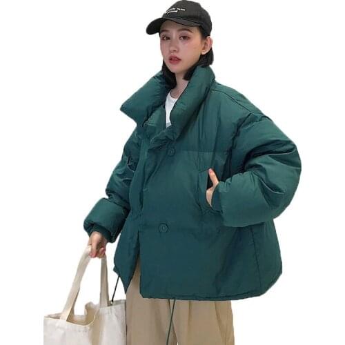 Women Ins Cotton Coat Winter Short New Trend Korean Down Cotton Jacket Female High Collar Warm Loose Outwear Solid Casual Coats