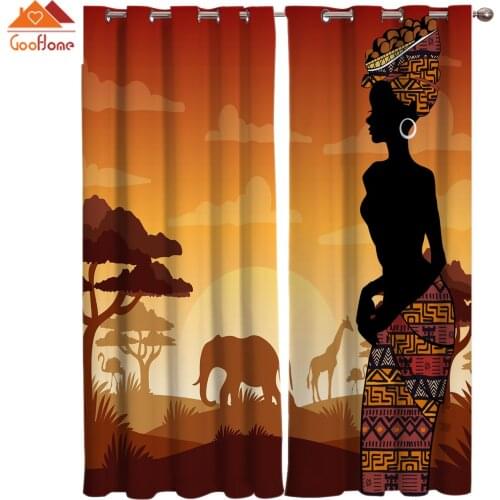Ethnic Wind African Natural Giraffe Elephant Forest Window Curtains Living Room Outdoor Fabric Drapes Curtain Home Decor
