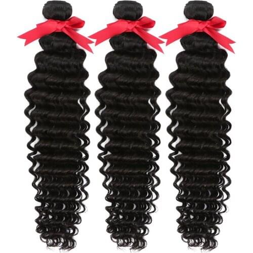 HALO 28 30 40 Inches Deep Wave Hair Bundles Natural Color 1 3 4 Bundles Brazilian Hair Weave 100% Virgin Human Hair Extensions