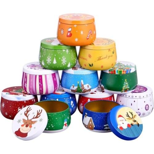 Hemoton 12pcs Christmas Themed Tinplate Boxes Round Candy Cookie Boxes Cute Tin Case Candle Cups Xmas Ornament Party Supplies