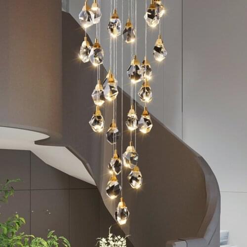 Crystal cube chandelier indoor lighting for home staircase loft lamp living dining room bedroom kitchen decor spiral hanging lam