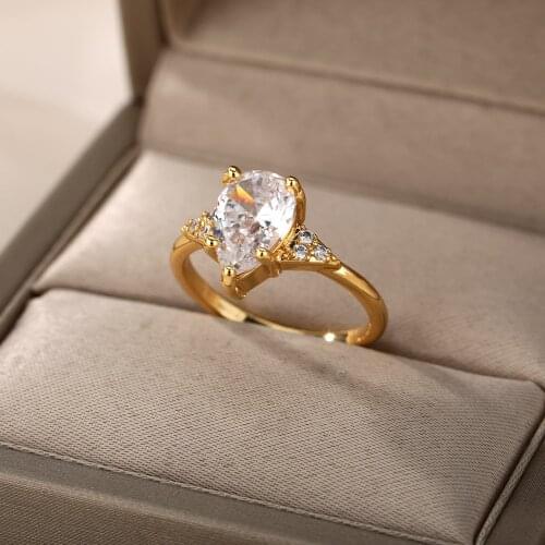 ICFTZWE 2021 New Fashion Oval Zircon Drop Rings For Women Simple Gold Silver Color Unique Wedding Jewelry ​Friendship Gift