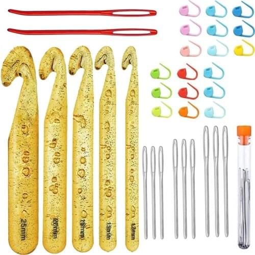 KAOBUY 36PCS Huge Crochet Hook Set Large Eye Blunt Needles Large Size Yarn Crochet Hooks Needles With 20 Stitch Markers
