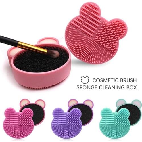Bear Makeup Brush Cleaner Washing Brush Pad Cleaning Mat Cosmetic Brush Cleaner Universal Make up Tool Scrubber Box