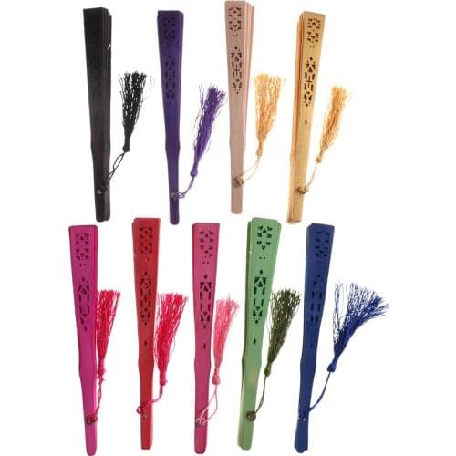 Multi Color Chinese Vintage Wood Hollow Carved Hand Fan Foldable Fan Gifts Pocket Fan Party Favors