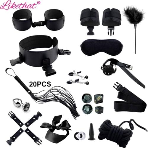 BDSM Kits Adults Sex Toys For Women Men Handcuffs Nipple Clamps Whip Spanking Sex Metal Anal Plug Vibrator Butt Bdsm Bondage Set