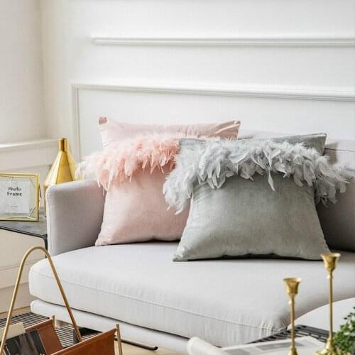 Throw Pillow Case Plush Furry Cushion Cover Feather Velvet Furry Pillow for Home Room Sofa Decor 45cm