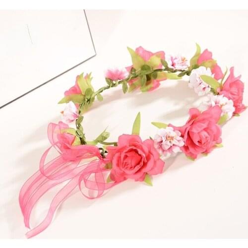New Simulation Rose Flower Crown Hairband Parent-child Performance Seaside Travel Holiday Hair Accessories Wedding Bridal Wreath