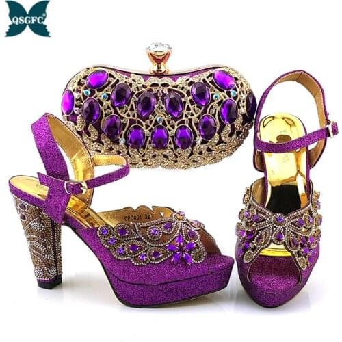 New Arrival Italian Women Shoes and Bag Set Decorated with Rhinestone In Party African Italian Shoes and Bag Set Party Shoes Bag