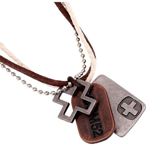 New Arrival Handmade Fashion Alloy Vintage Weave Punk Leather Men Military License Cross Necklace Pendant For Men Women Jewelry