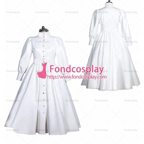 Fondcosplay adult sexy cross dressing sissy maid long French white heavy Pvc Dress belt Cosplay Costume Tailor-made[G3966]