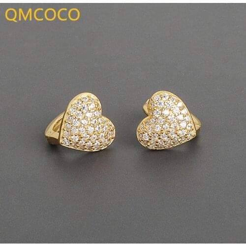 QMCOCO 925 Silver Zircon Earrings For Charm Women Trendy Jewelry Heart-Shape Vintage Party Accessories Gifts