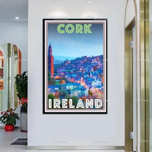 Retro Vintage Style Travel Poster Cork Ireland Oil Painting Posters and Print on Canvas Wall Art Pictures for Living Room Fram