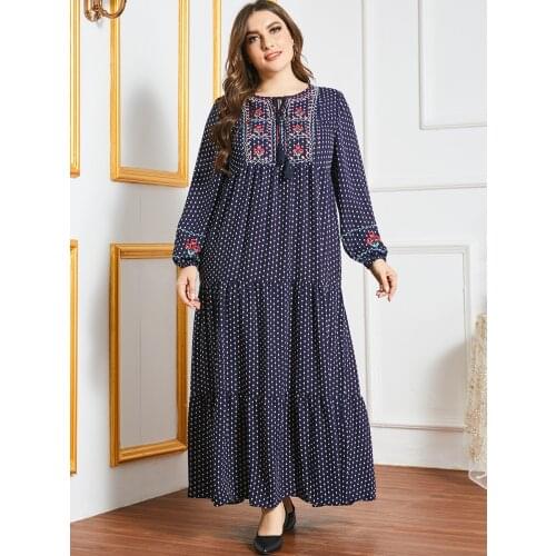 Luxury Kaftan Dresses Women Fashion Comfortable Embroidered Long Sleeve Fold Blue Dress Arab Robe Djellaba Femme 2021
