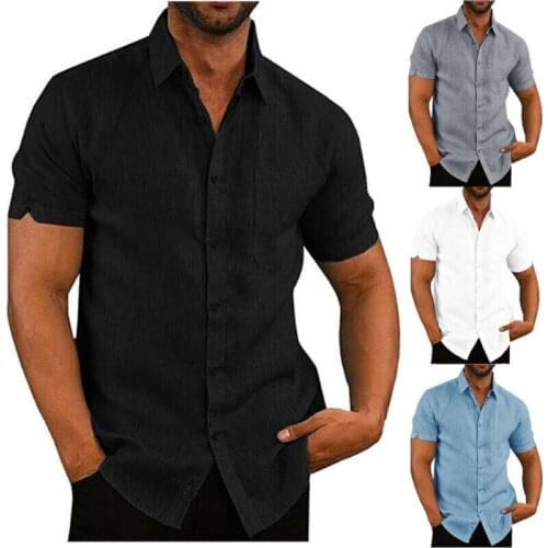2019 New Casual Mens Solid Shirts Mens Slim Fit Shirt Short Sleeve Turn-down Collar Solid Color Casual Shirts