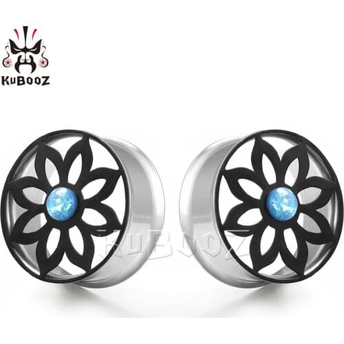 Fashion Stainless Steel Ear Gagues Flower Logo Balck Tunnels Plugs Piercing Jewelry Body For women Men 8 to 25mm