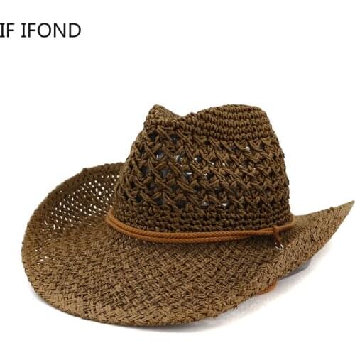 Natural Straw Cowboy Hat Women Men Handmade Weave Hats For Lady Tassel Summer Beach hat