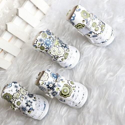 Cute Fashion Floral Printed Dog Shoes PU Waterproof Anti-slip Cat Dog Booties Wear-resistant Sneaker For Teddy Bichon Pomeranian